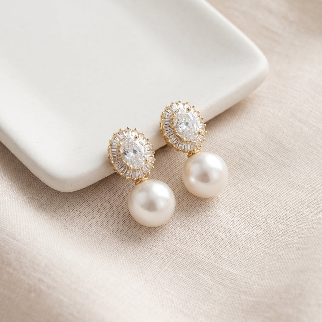 Natural Pearl Drop Earrings in 18K Gold Plated