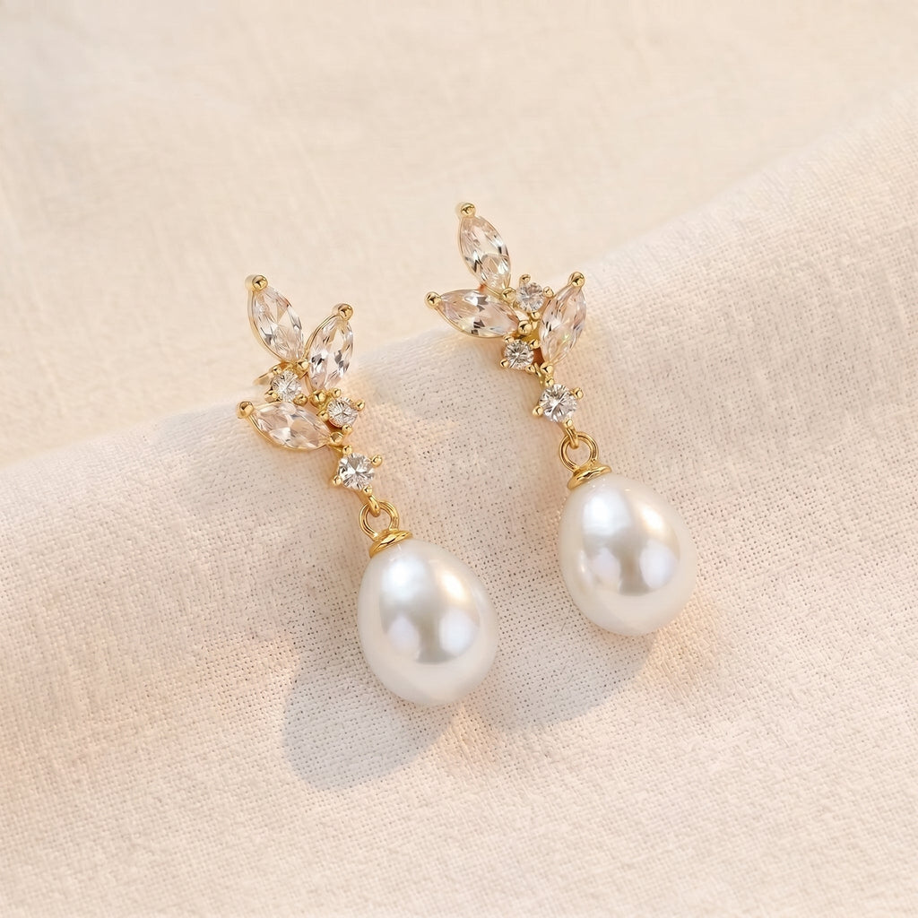 Dainty Pearl Drop Earrings in 18K Gold