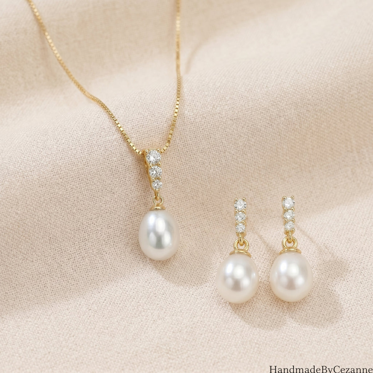 Freshwater Pearl Drop Earrings with CZ