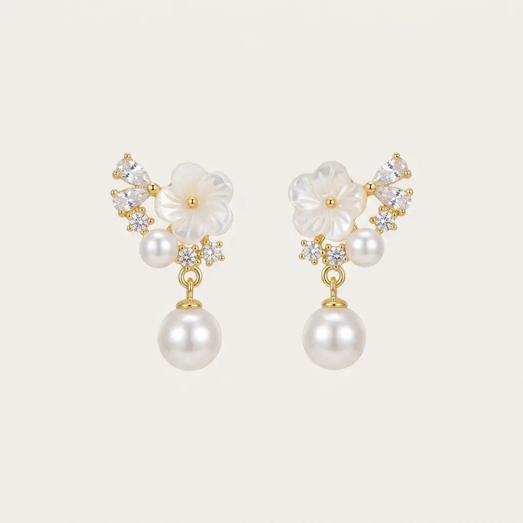Floral Pearl Drop Earrings