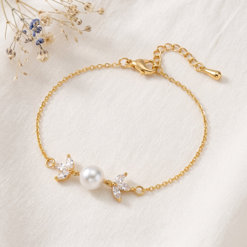 Freshwater Pearl & CZ Bracelet in Sterling Silver