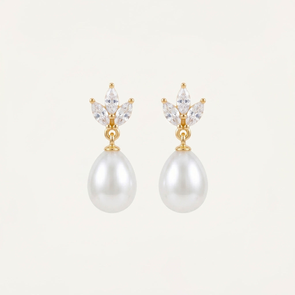 Pearl CZ Drop Earrings