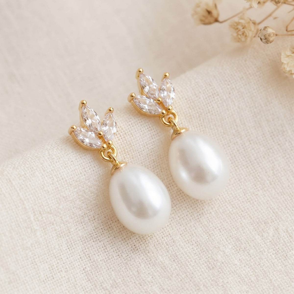 Pearl CZ Drop Earrings