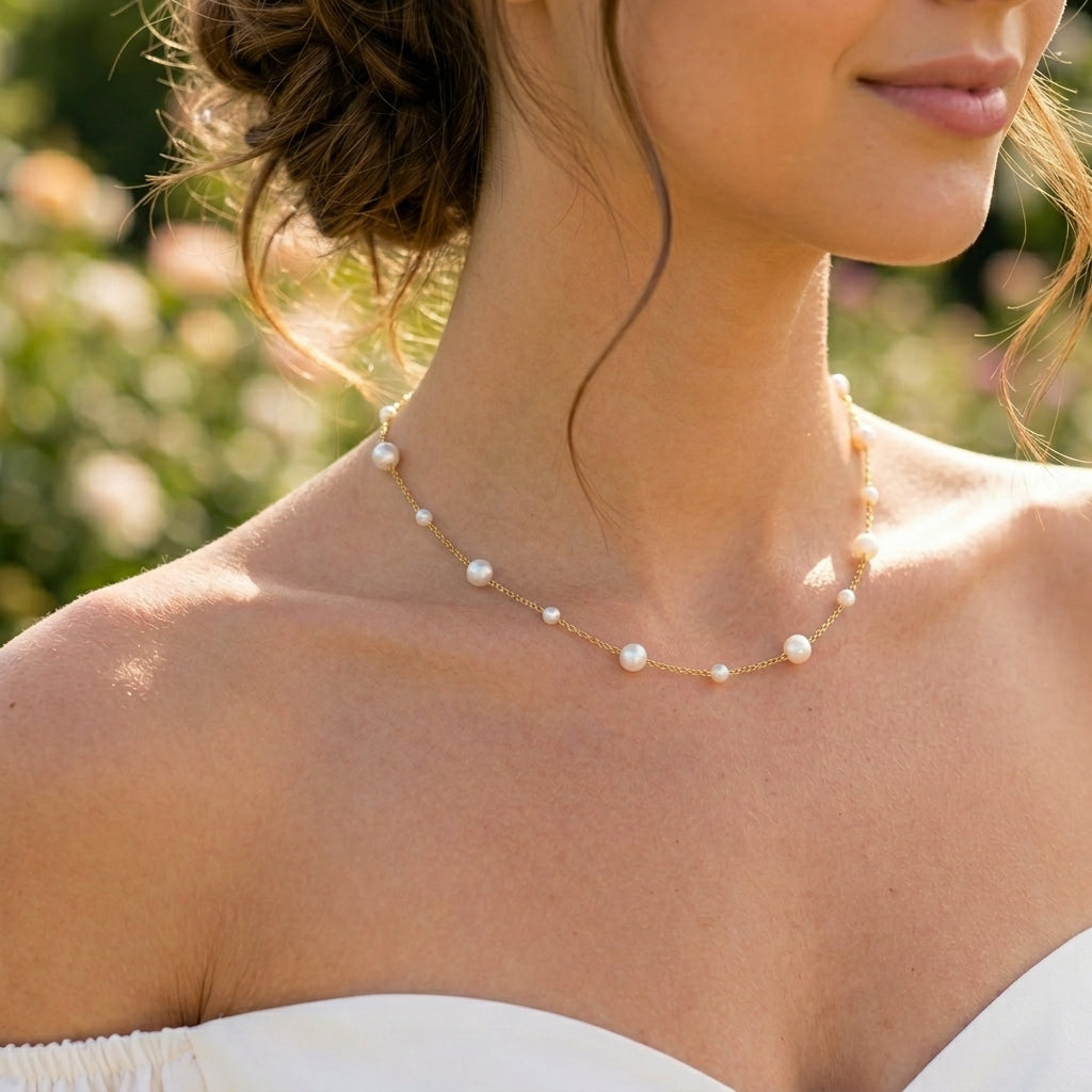Freshwater Pearl Chain Necklace in Sterling Silver