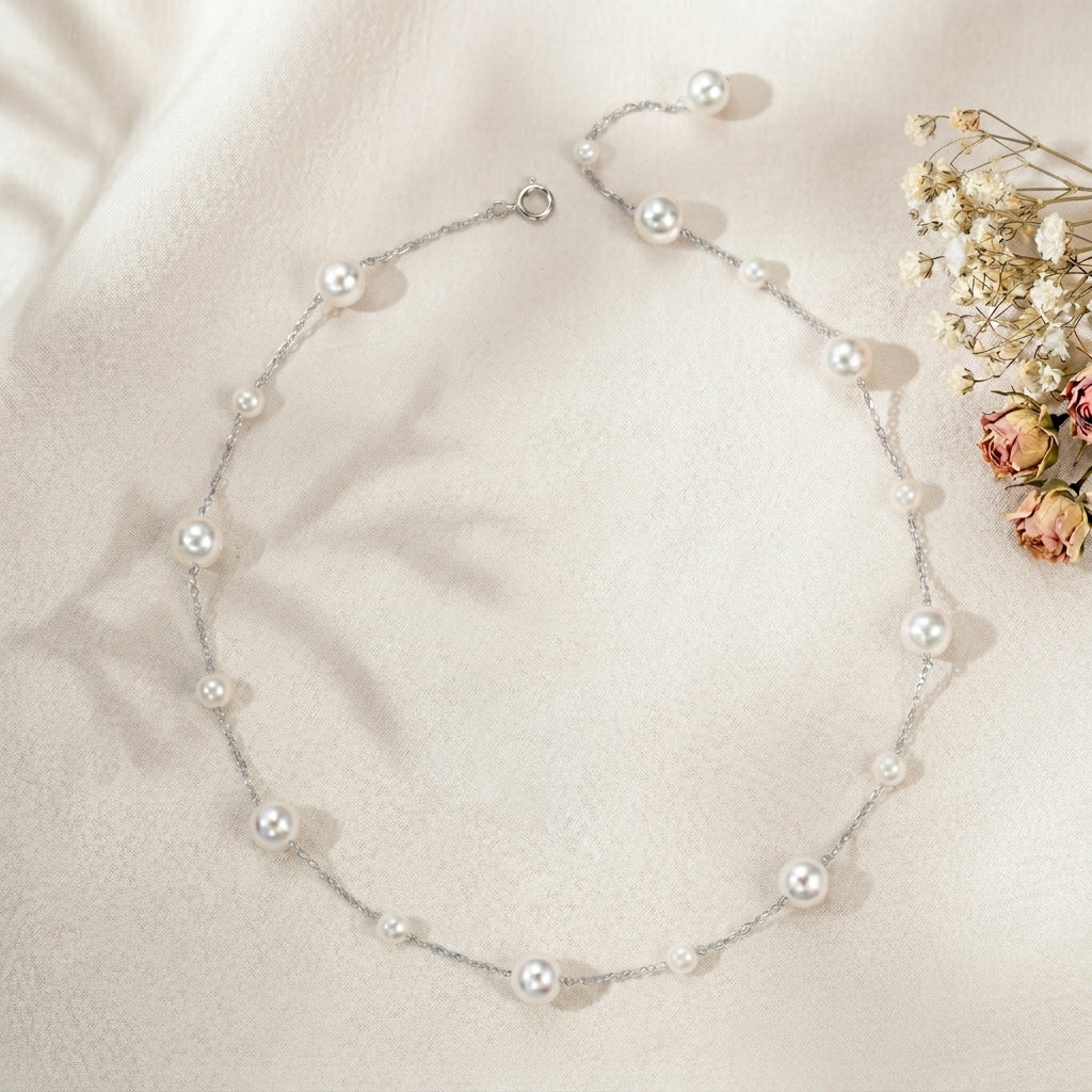 Freshwater Pearl Chain Necklace in Sterling Silver