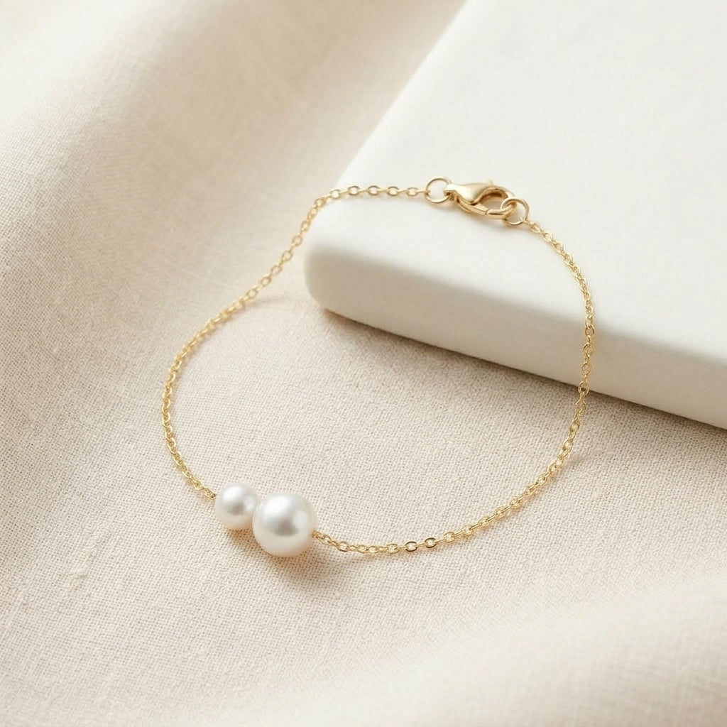 Double Freshwater Pearl Bracelet with Silver Chain