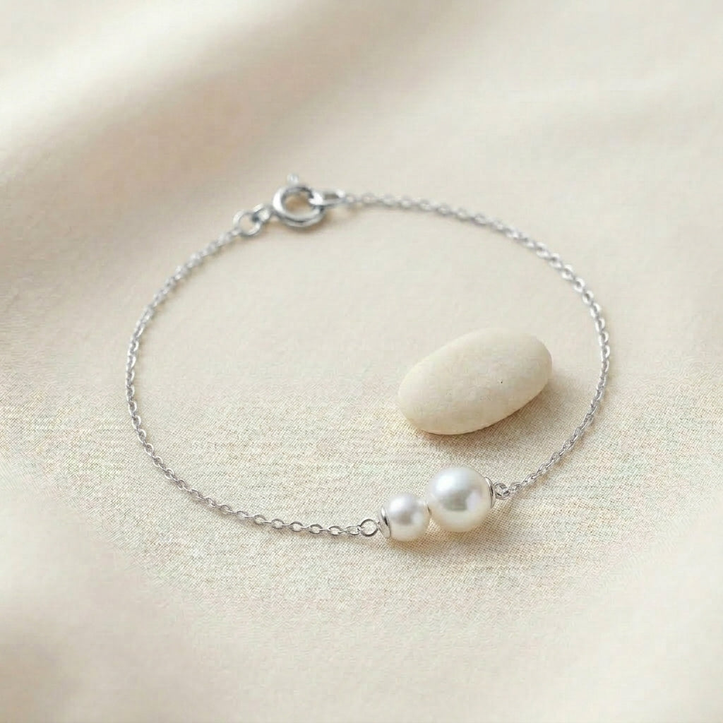 Double Freshwater Pearl Bracelet with Silver Chain