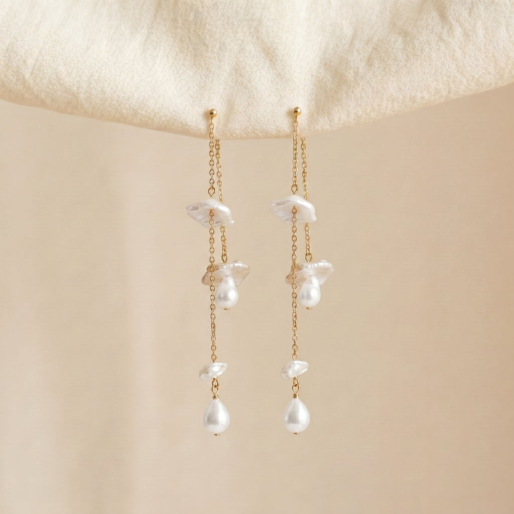Bow Baroque Pearl Drop Earrings in 14K Gold Plated | 925 Sterling Silver