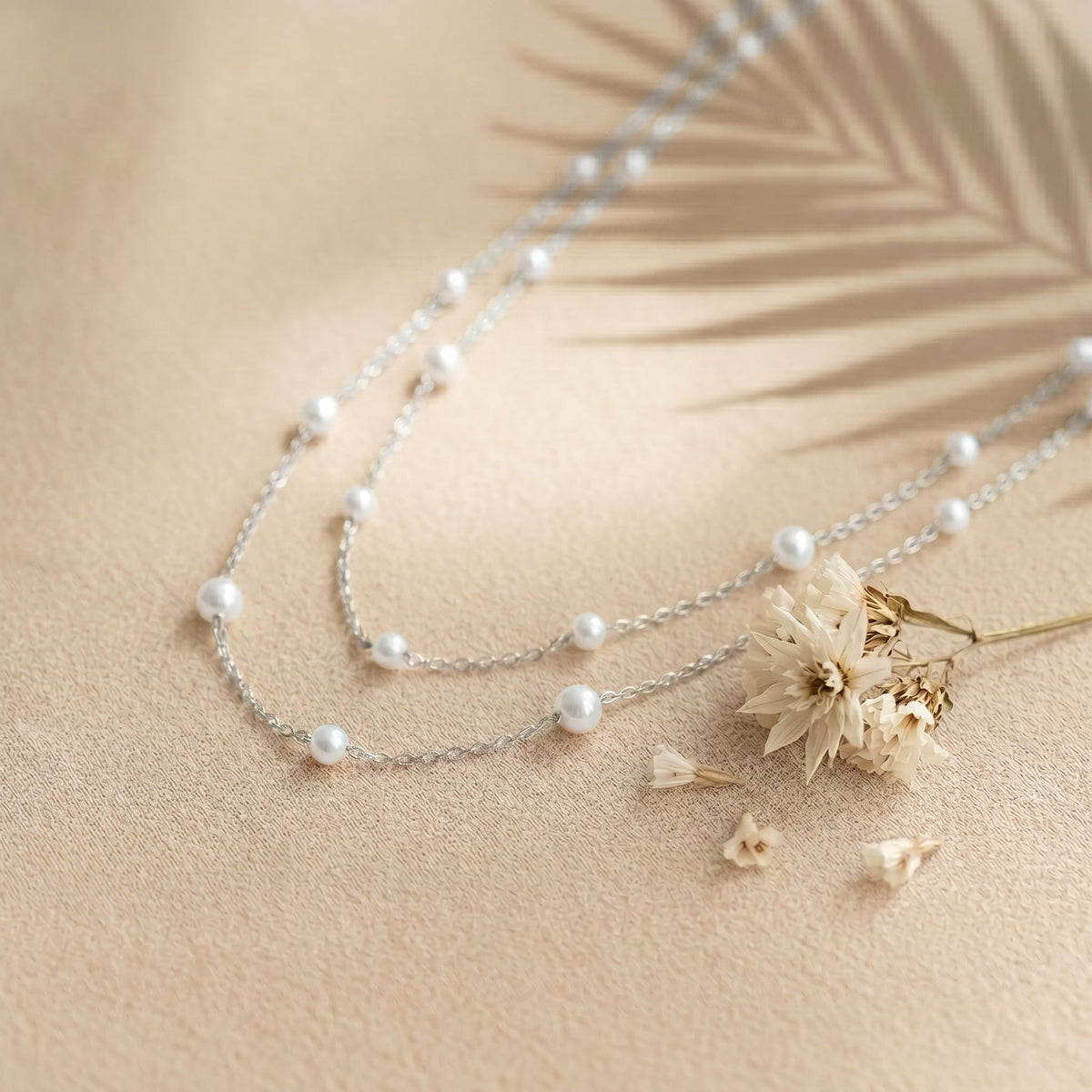Double Layer Natural Pearl Necklace in 925 Sterling Silver