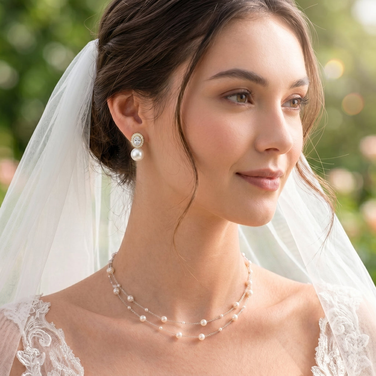 Freshwater Pearl Drop Earrings with Zircon Halo & Silver Needle