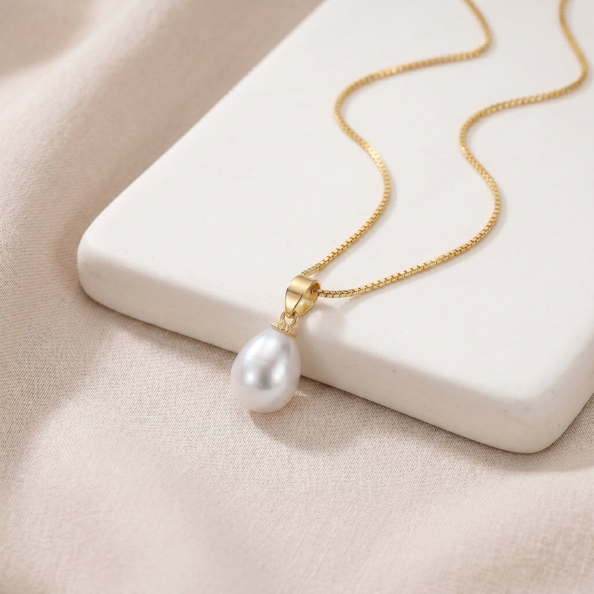 Freshwater Pearl Pendant Necklace with CZ in Sterling Silver