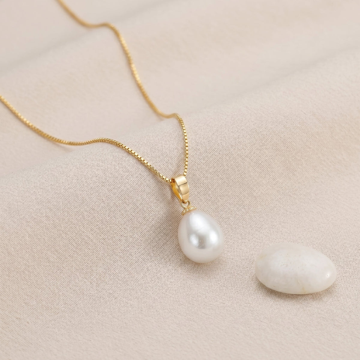 Freshwater Pearl Pendant Necklace with CZ in Sterling Silver