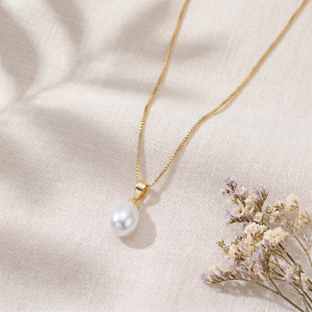 Freshwater Pearl Pendant Necklace with CZ in Sterling Silver