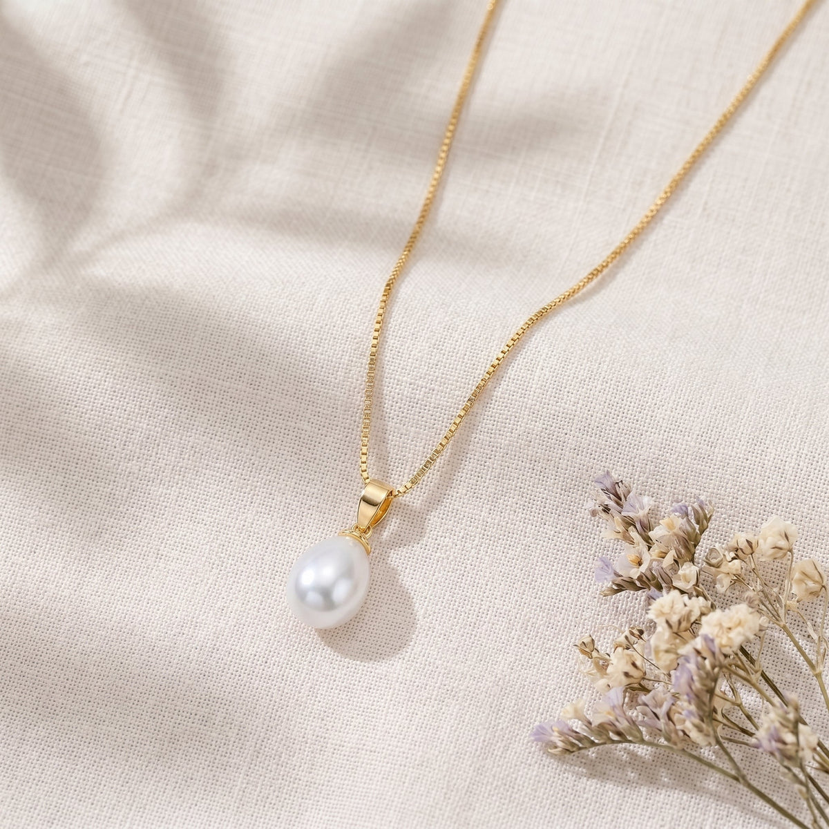 Freshwater Pearl Pendant Necklace with CZ in Sterling Silver