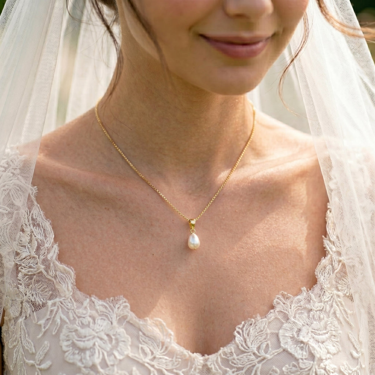 Freshwater Pearl Pendant Necklace with CZ in Sterling Silver