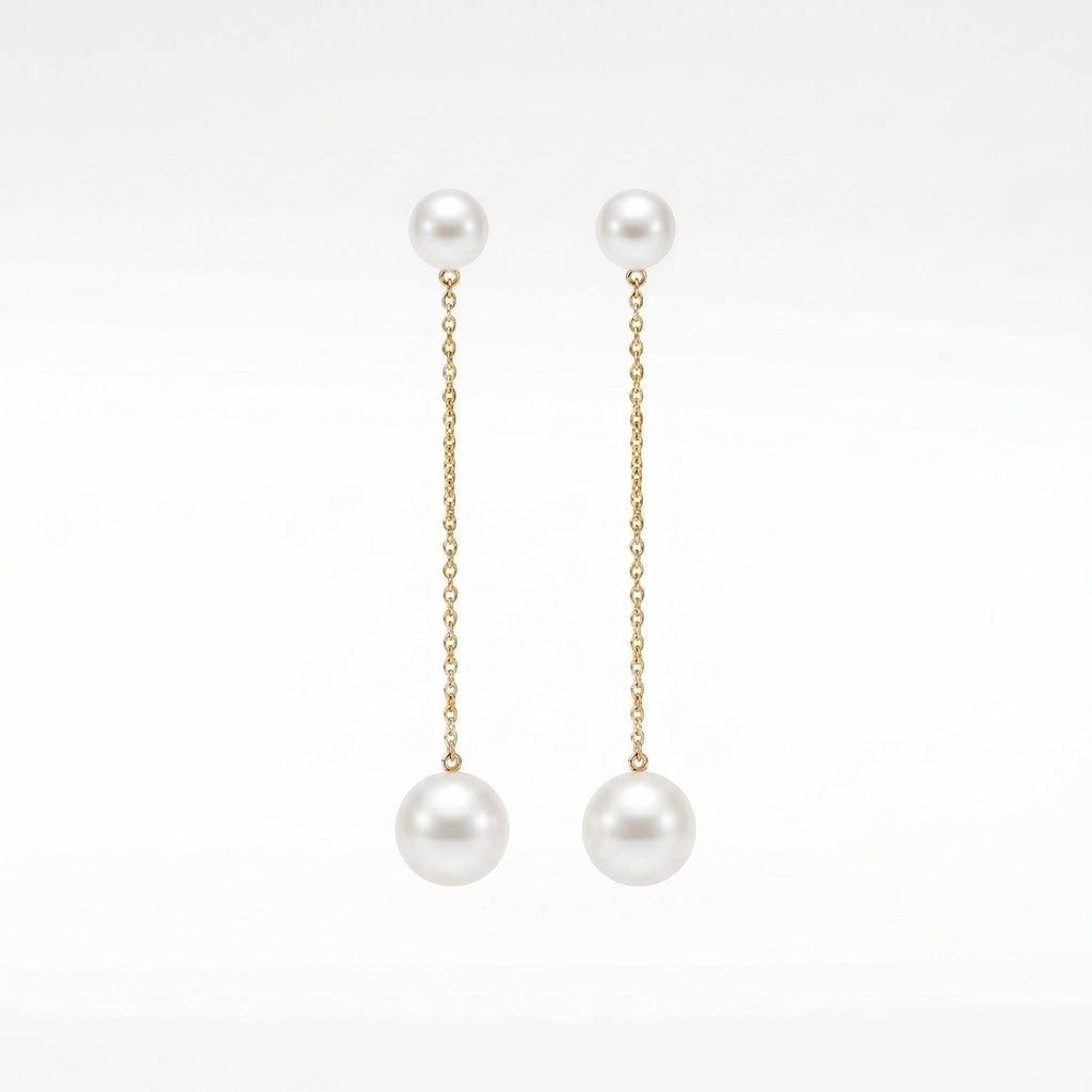Freshwater Pearl Chain Drop Earrings in 14K Gold Plated | 925 Sterling Silver