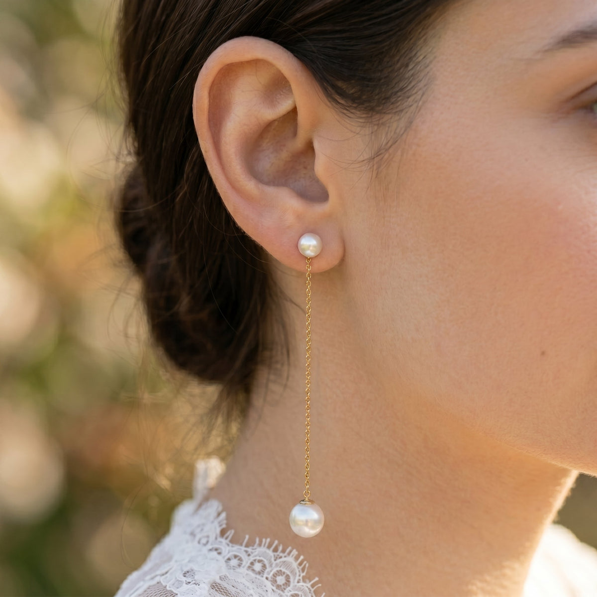 Freshwater Pearl Chain Drop Earrings in 14K Gold Plated | 925 Sterling Silver