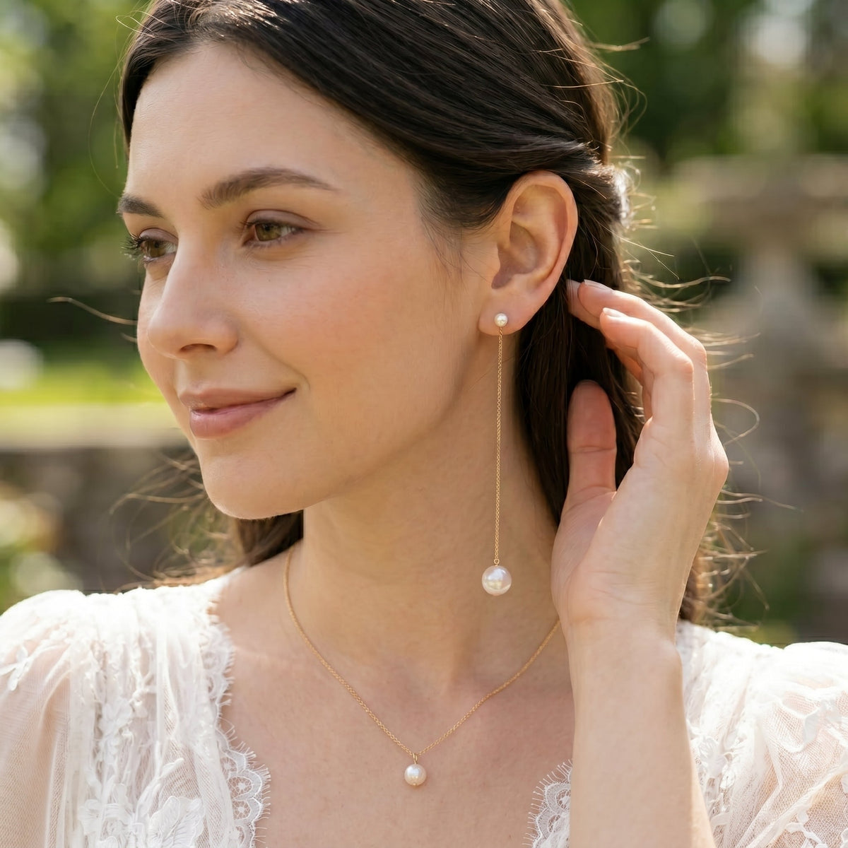Freshwater Pearl Chain Drop Earrings in 14K Gold Plated | 925 Sterling Silver