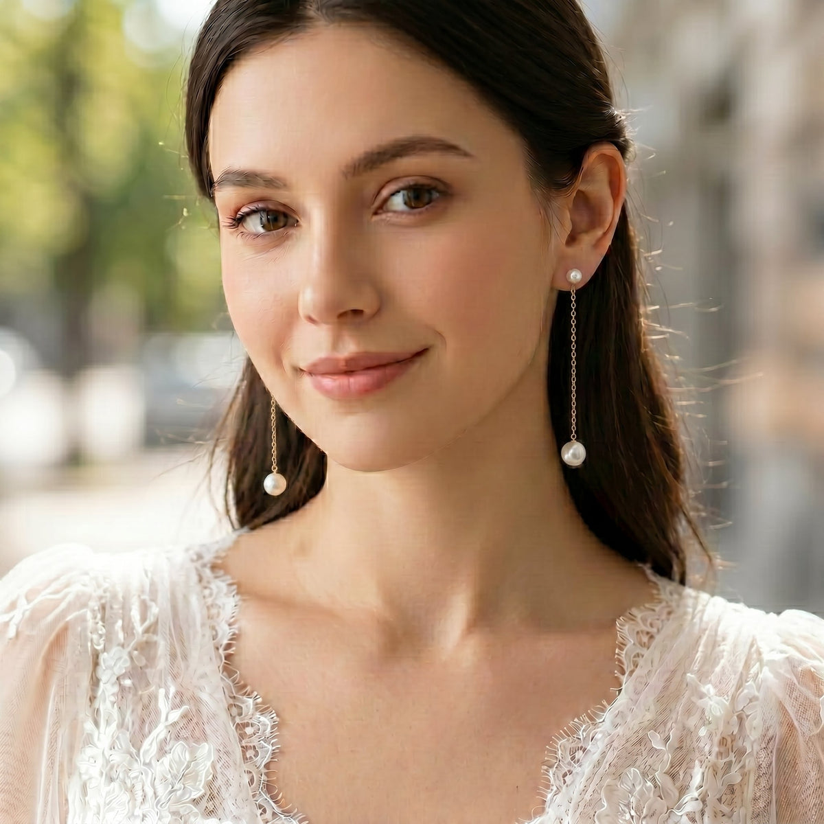 Freshwater Pearl Chain Drop Earrings in 14K Gold Plated | 925 Sterling Silver