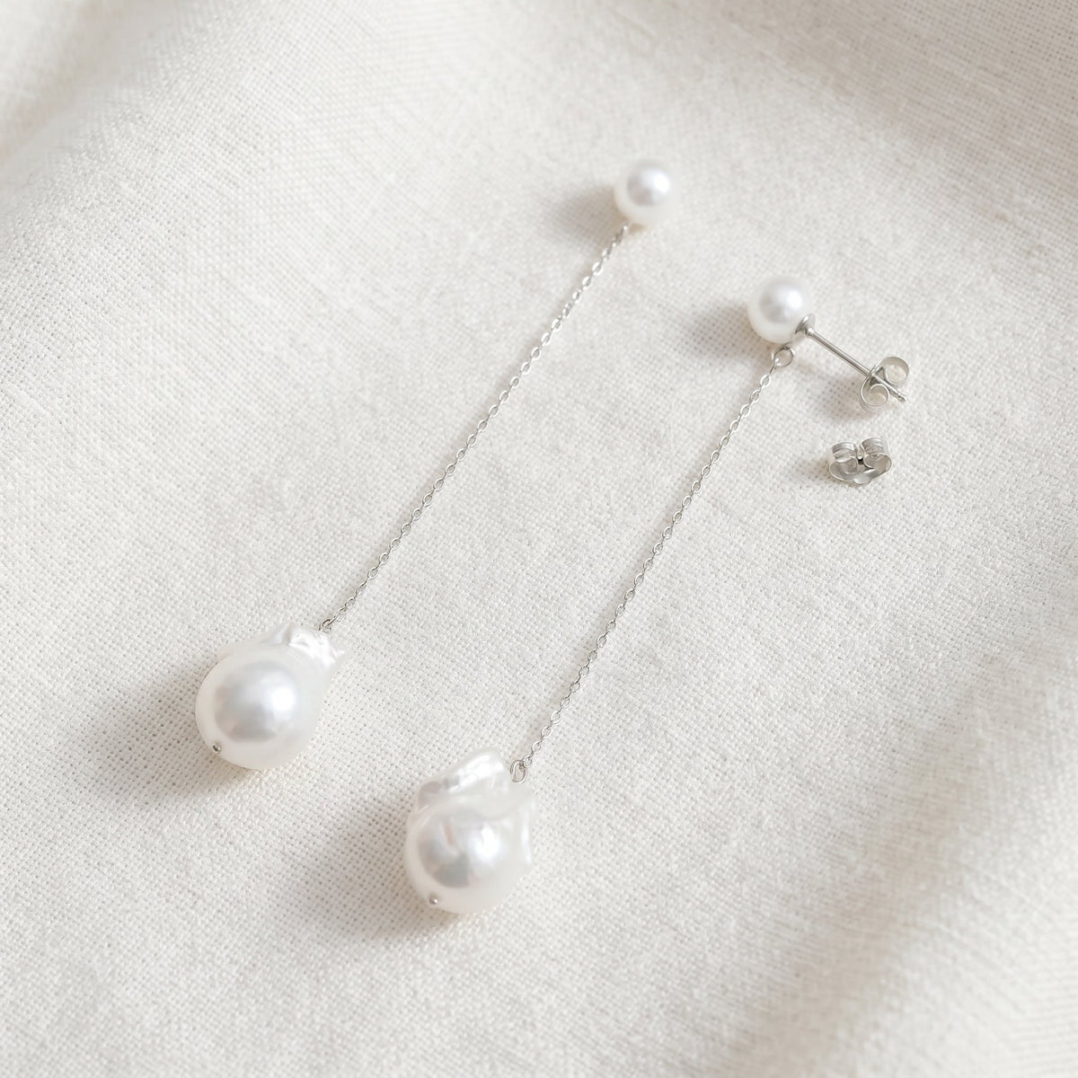 Baroque Pearl Chain Drop Earrings in Gold Plated | 925 Sterling Silver