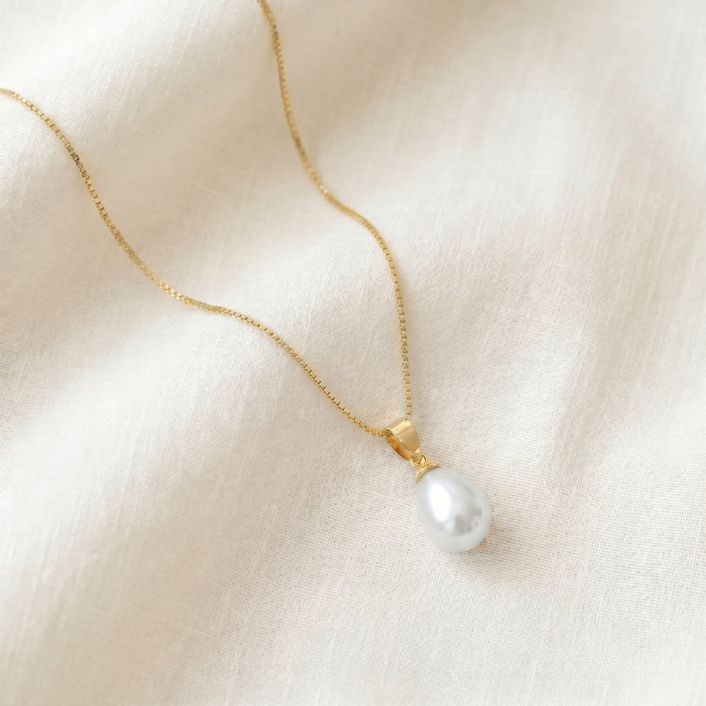 Freshwater Pearl Pendant Necklace with CZ in Sterling Silver