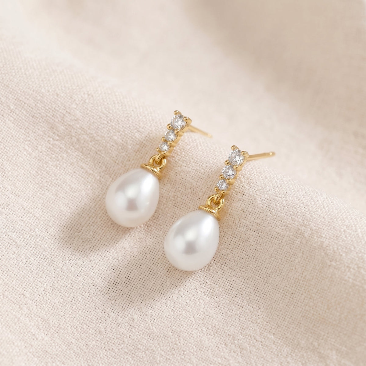 Freshwater Pearl Drop Earrings with CZ
