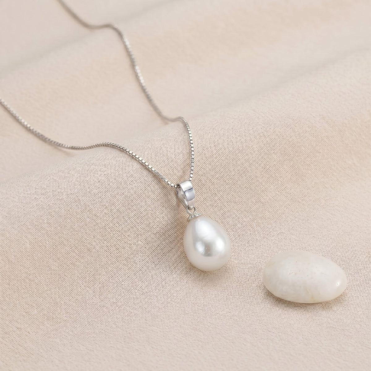 Freshwater Pearl Pendant Necklace with CZ in Sterling Silver