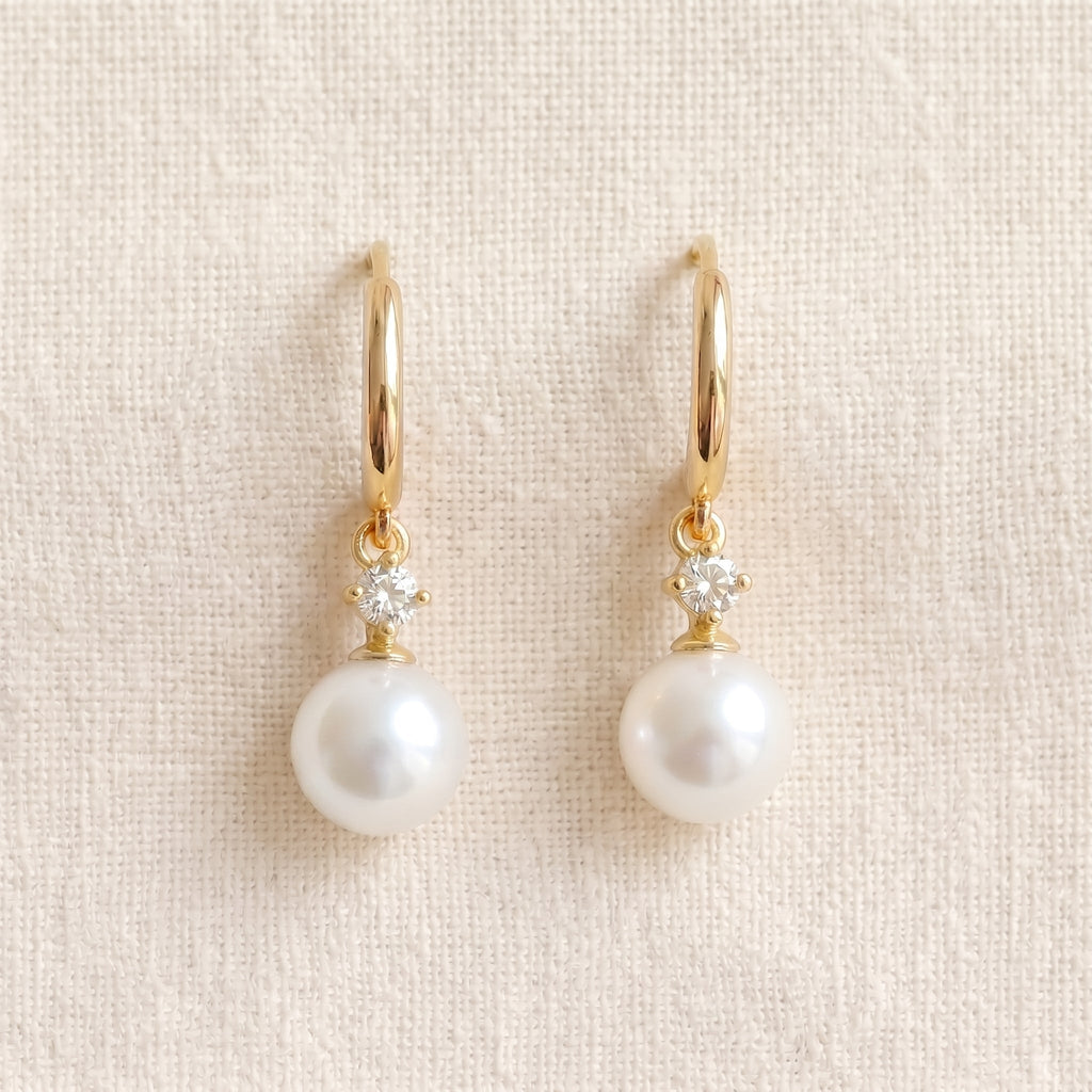 Freshwater Pearl Hoop Earrings with Zircon Charm