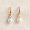 Freshwater Pearl Hoop Earrings with Zircon Charm