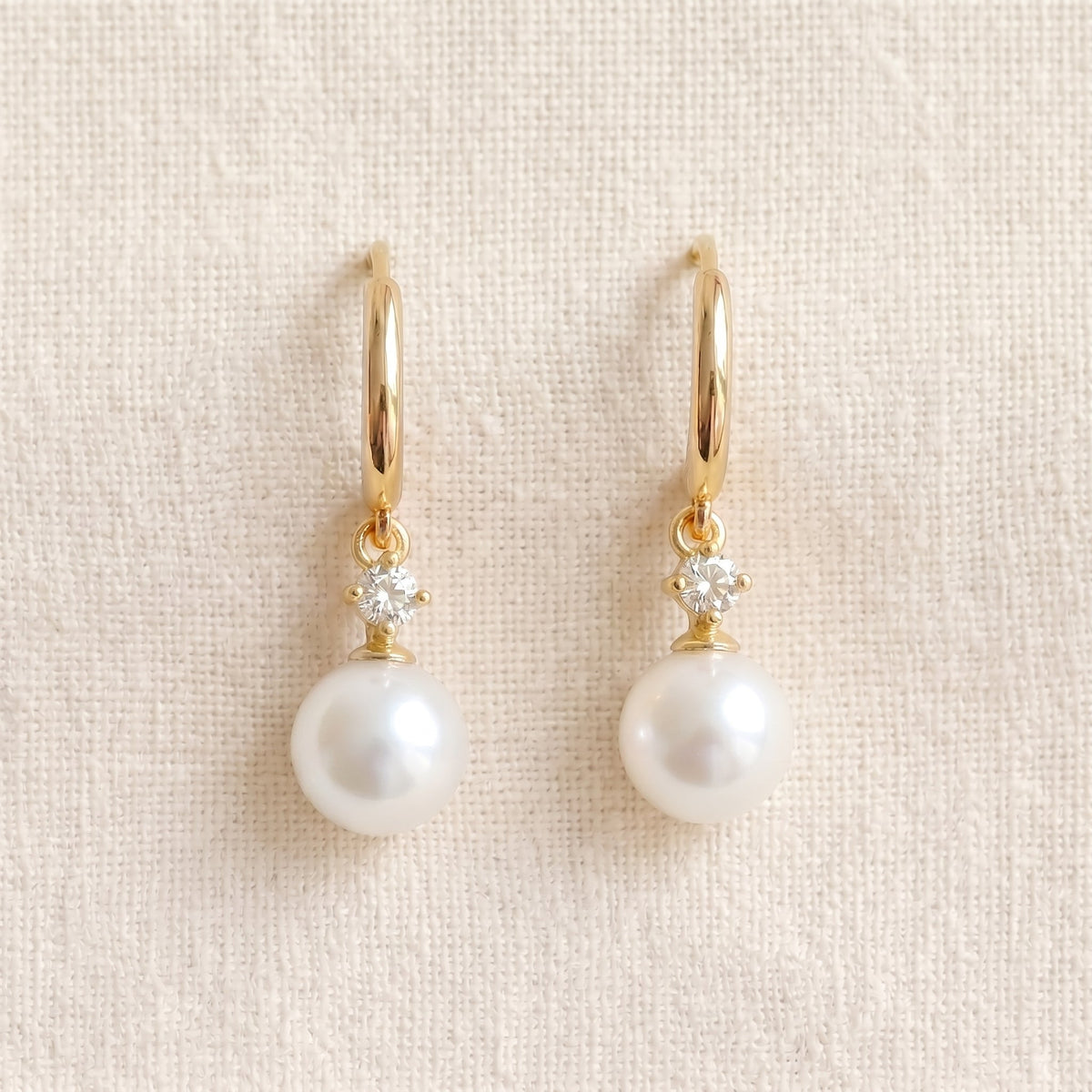 Freshwater Pearl Hoop Earrings with Zircon Charm