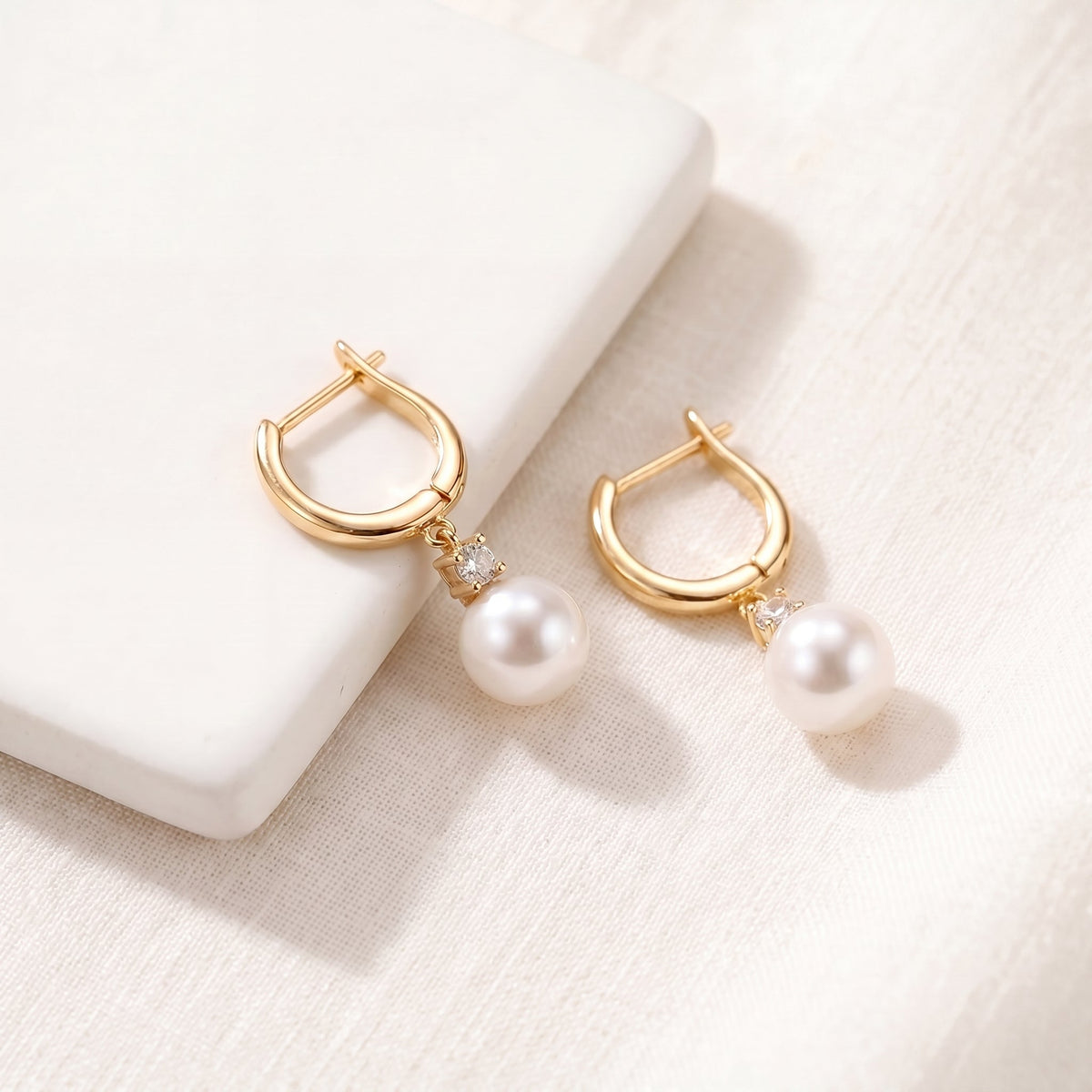Freshwater Pearl Hoop Earrings with Zircon Charm