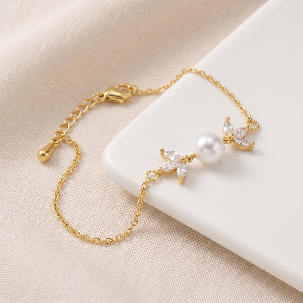 Freshwater Pearl & CZ Bracelet in Sterling Silver