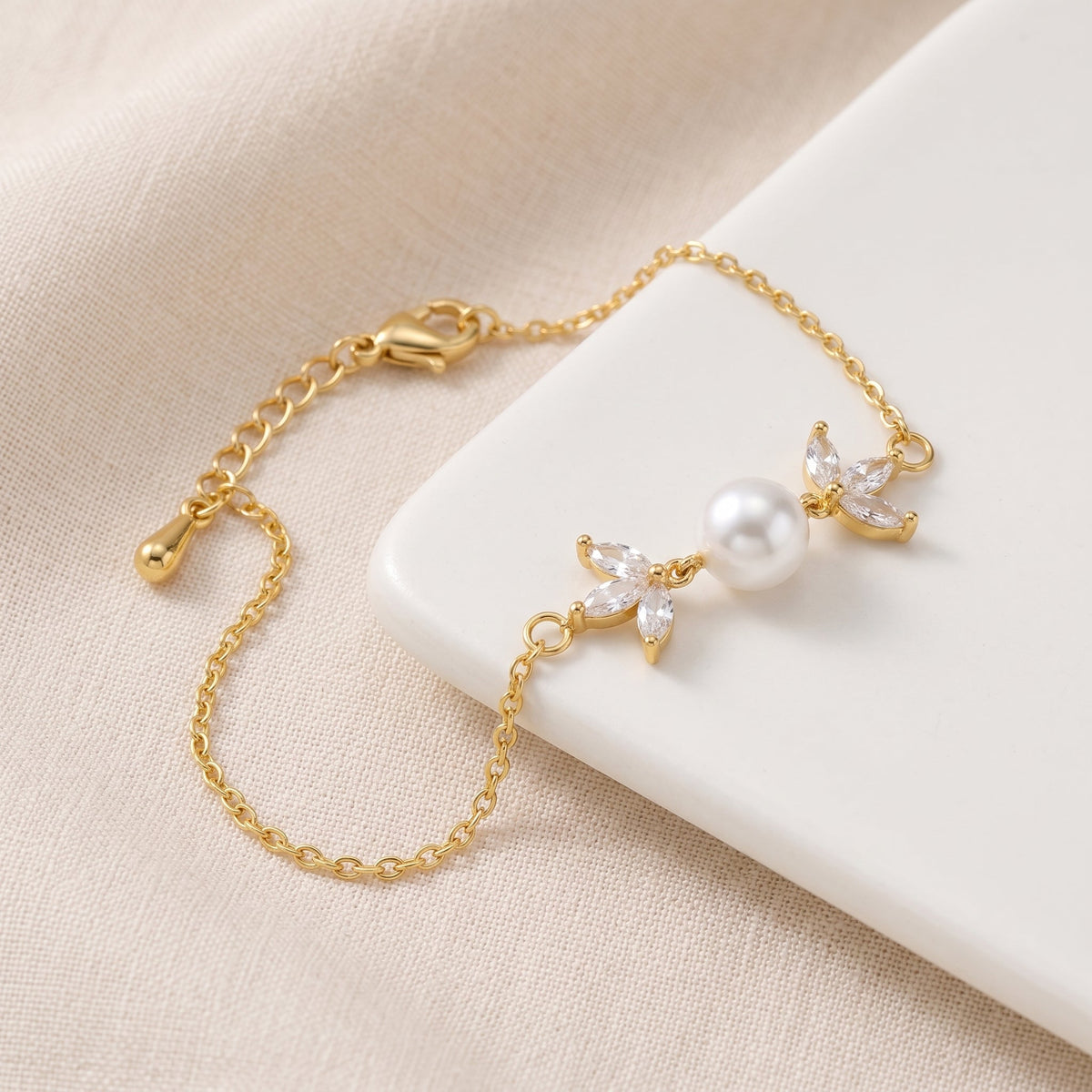 Freshwater Pearl & CZ Bracelet in Sterling Silver