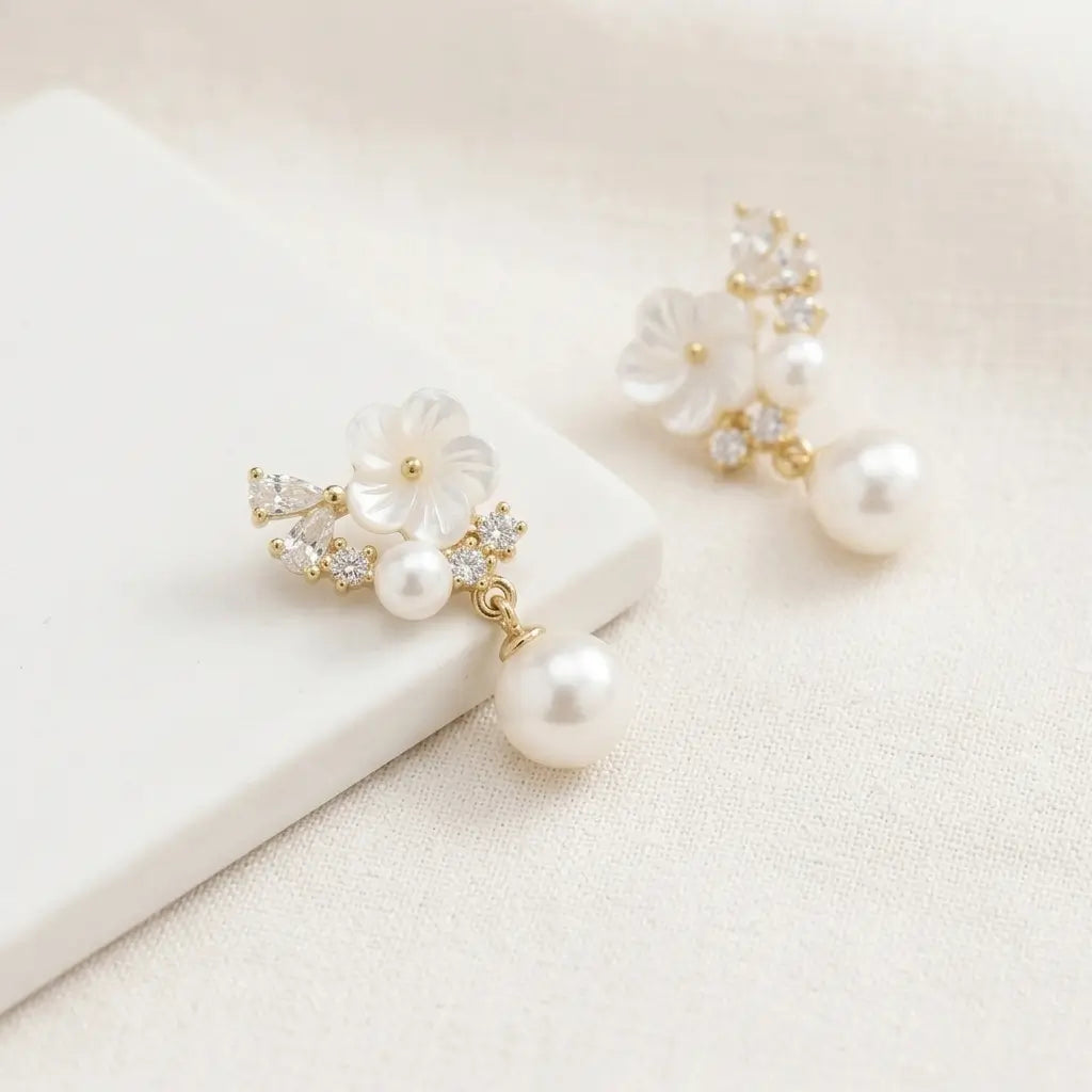 Floral Pearl Drop Earrings
