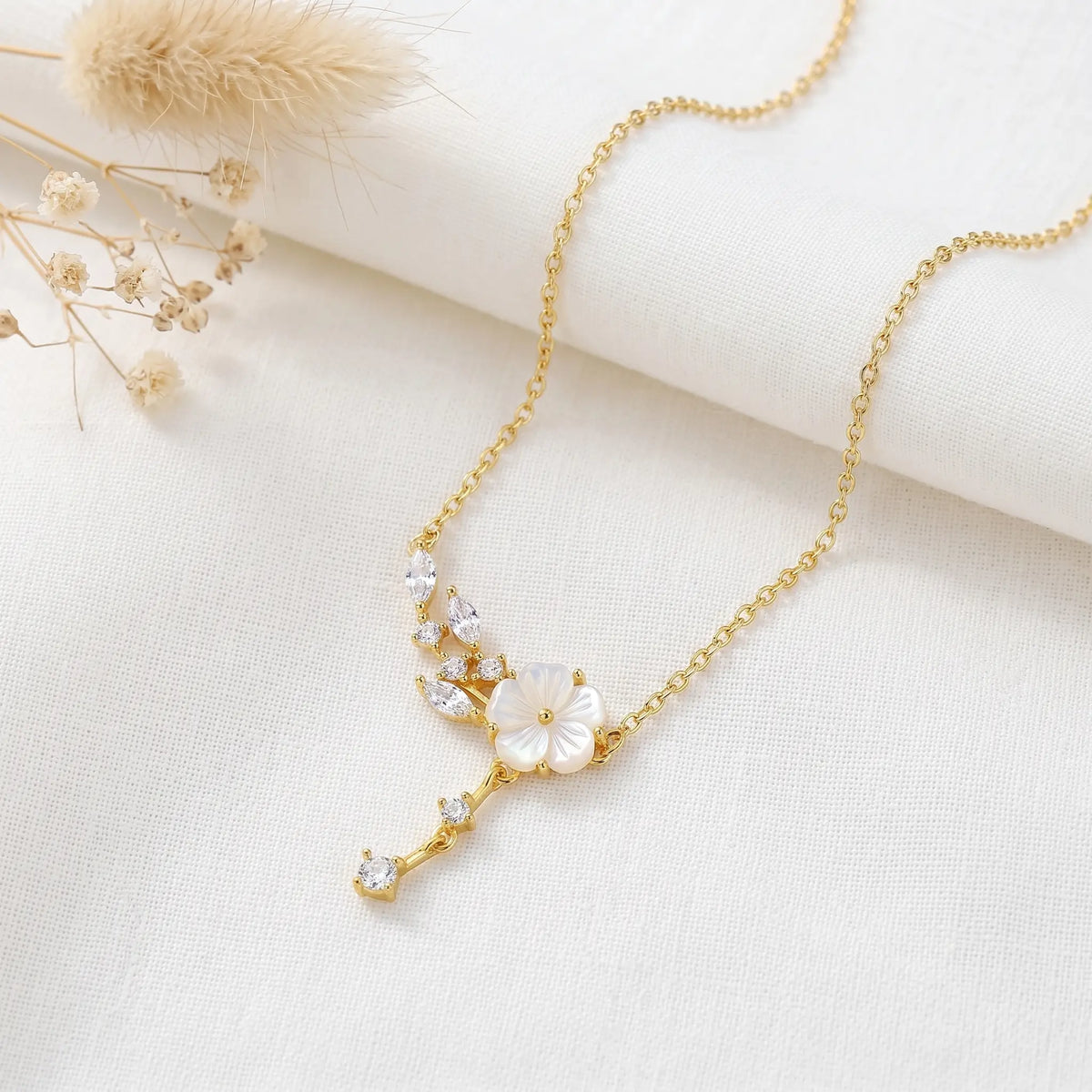 Floral CZ Drop Necklace