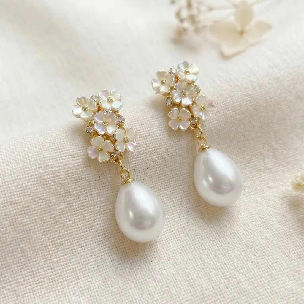 Floral Pearl Drop Earrings