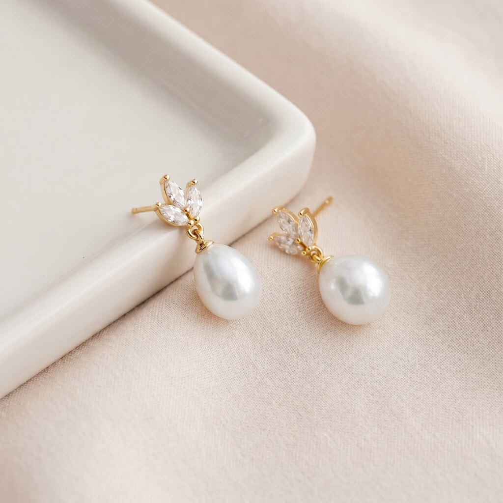 Pearl CZ Drop Earrings