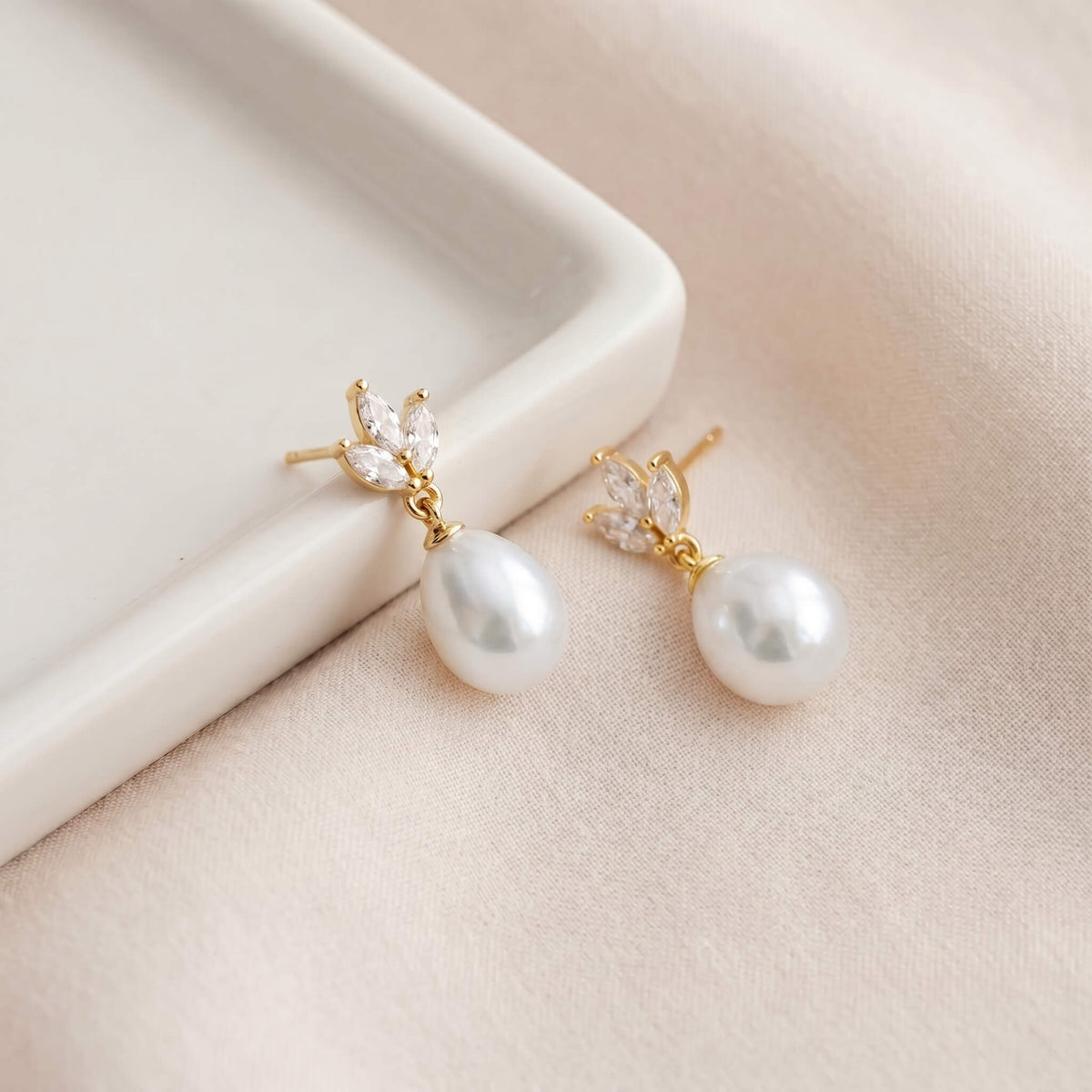 Pearl CZ Drop Earrings