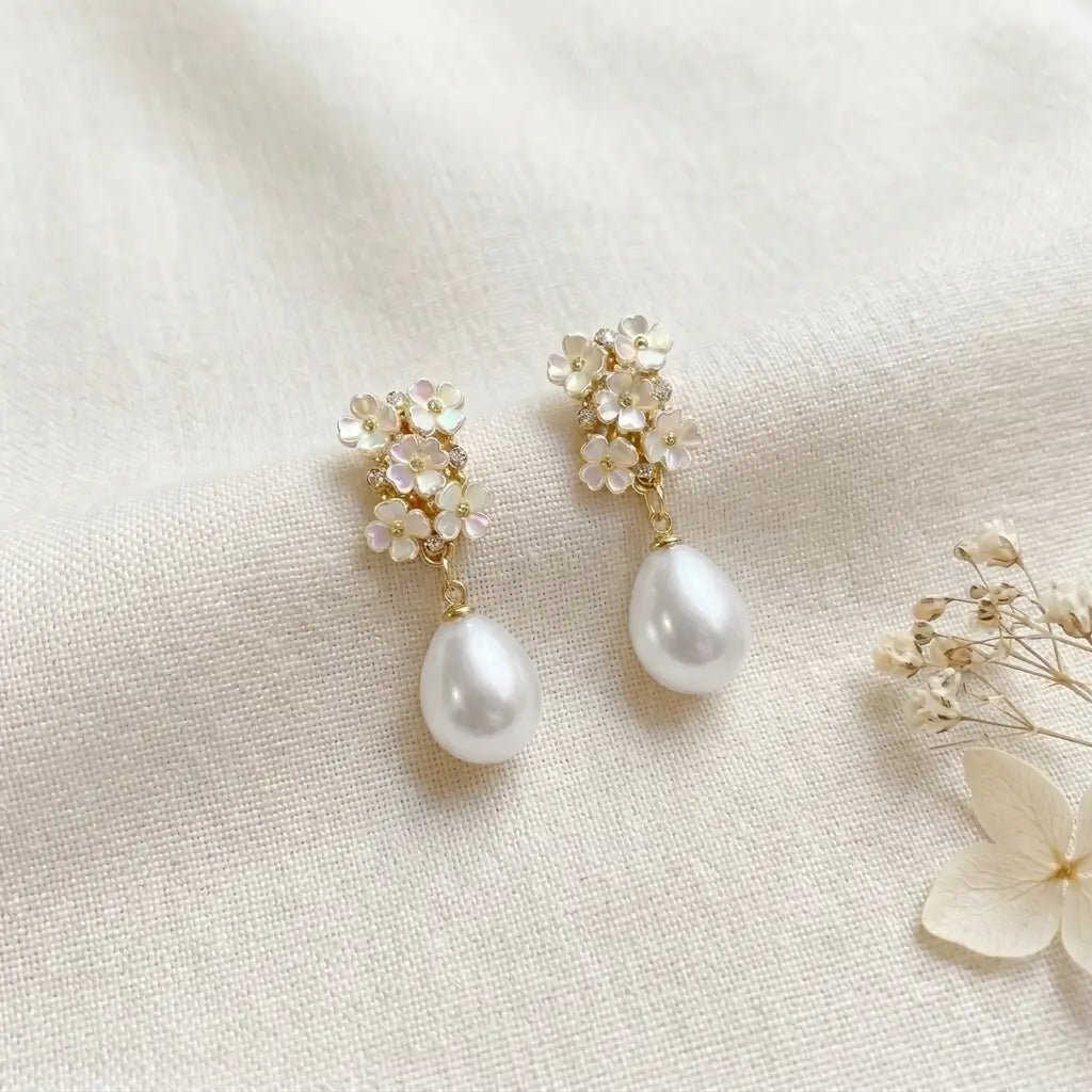 Floral Pearl Drop Earrings