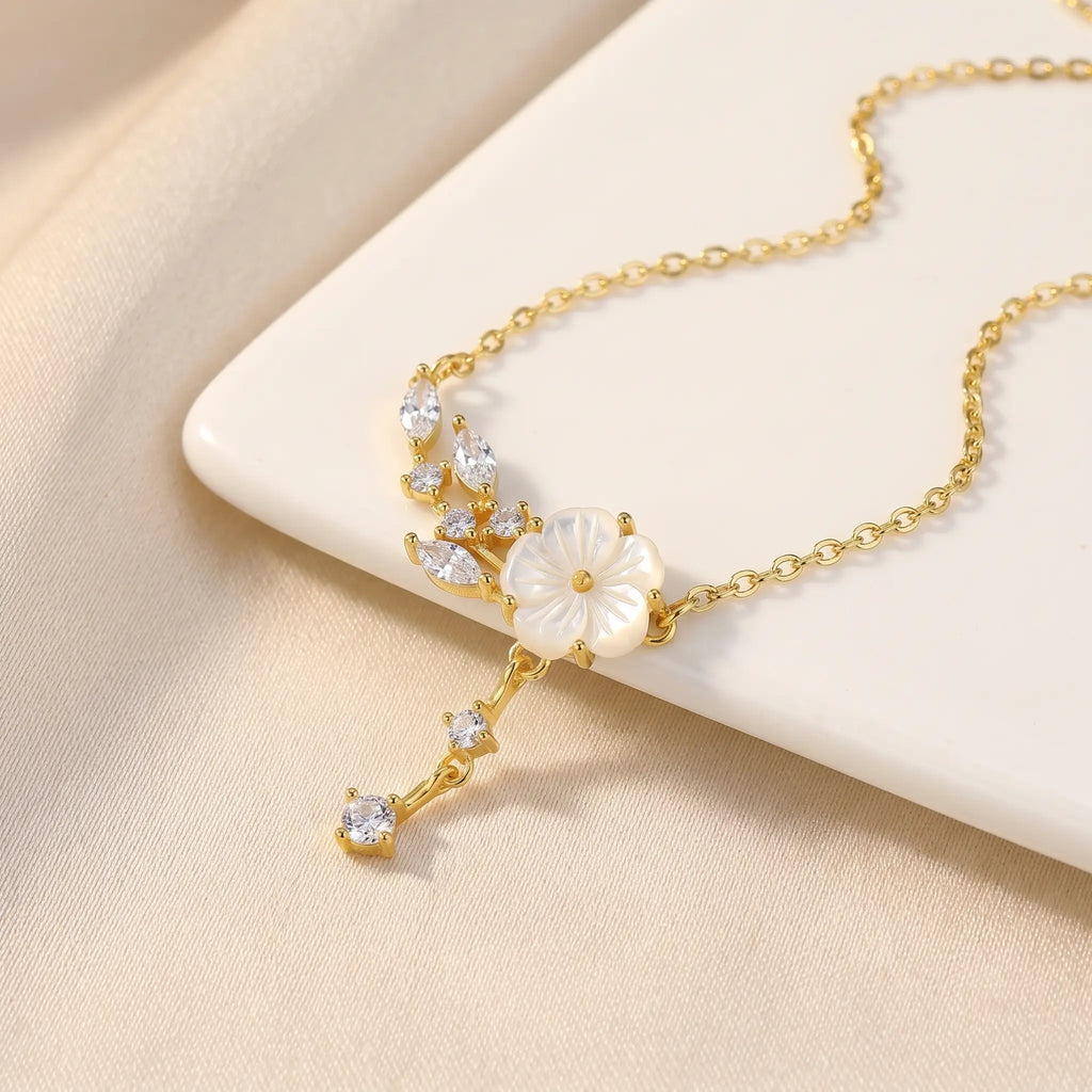 Floral CZ Drop Necklace