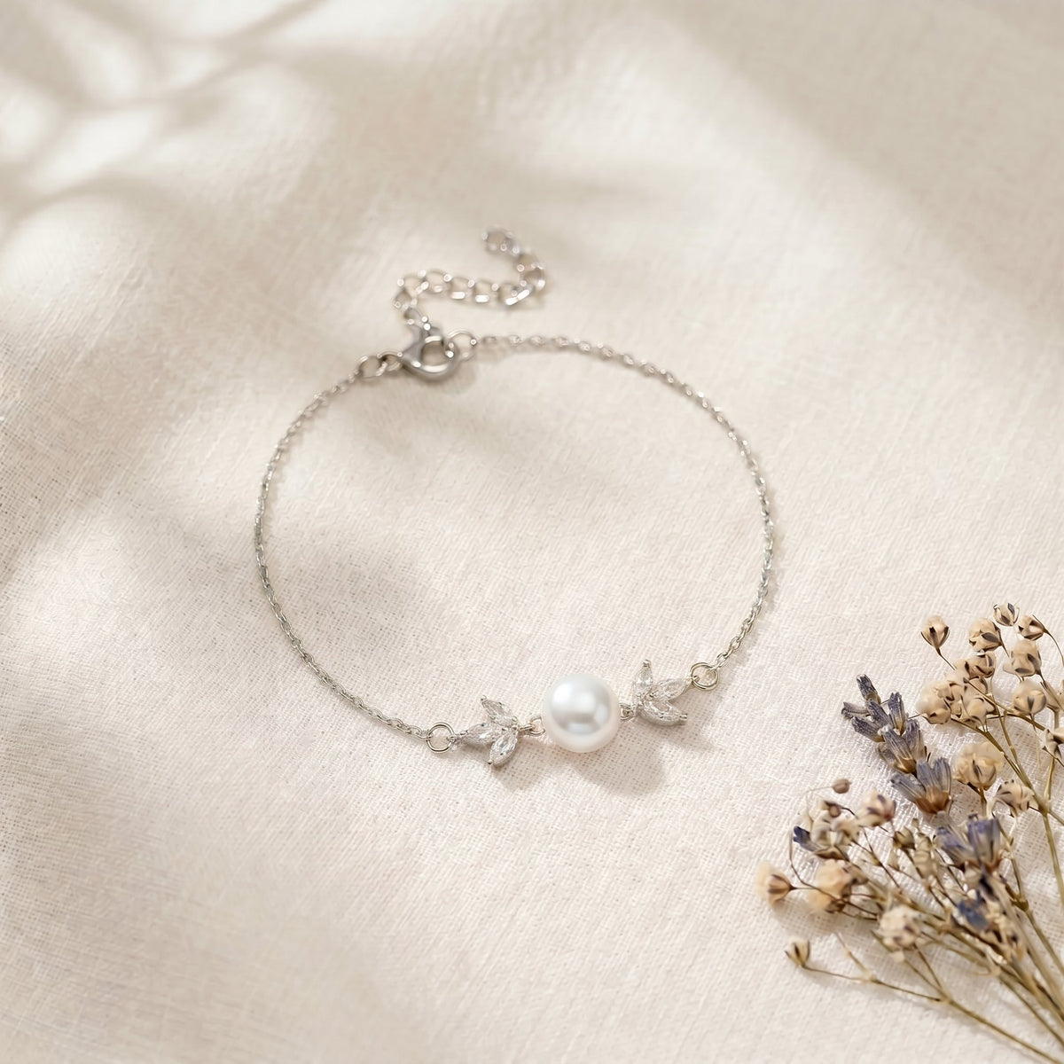 Freshwater Pearl & CZ Bracelet in Sterling Silver
