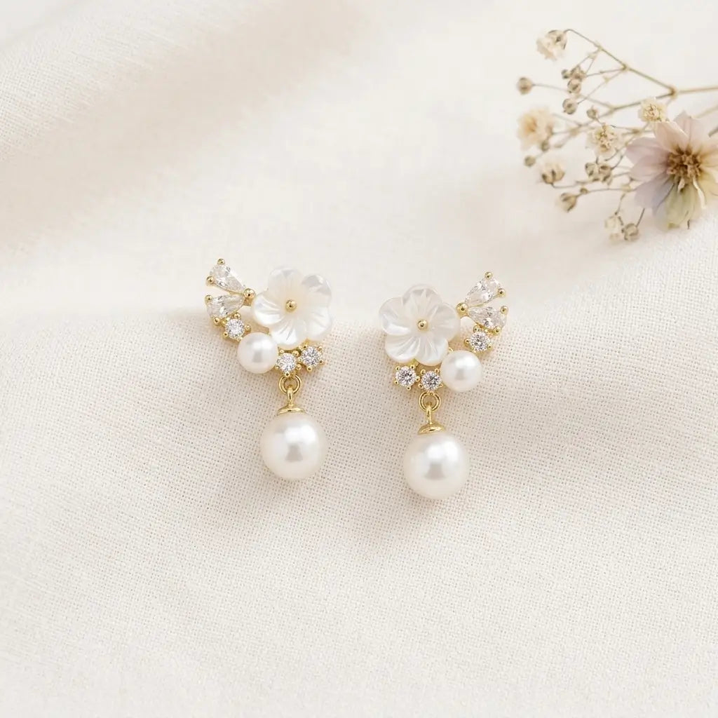 Floral Pearl Drop Earrings