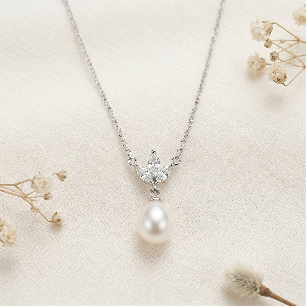 Pearl CZ Pendant Necklace