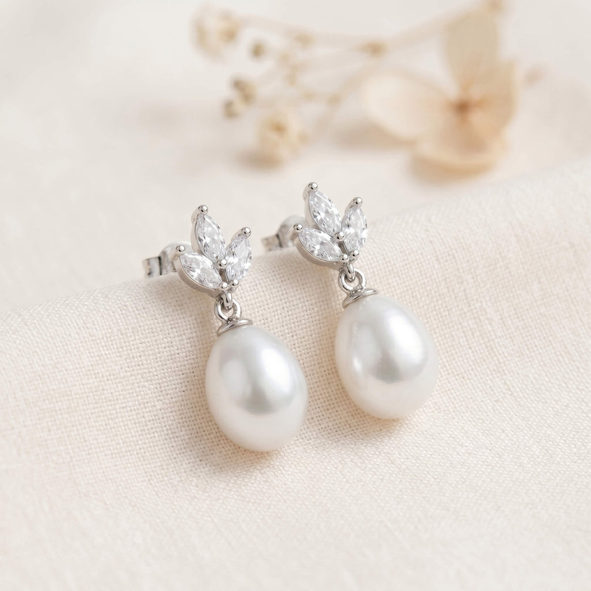 Pearl CZ Drop Earrings