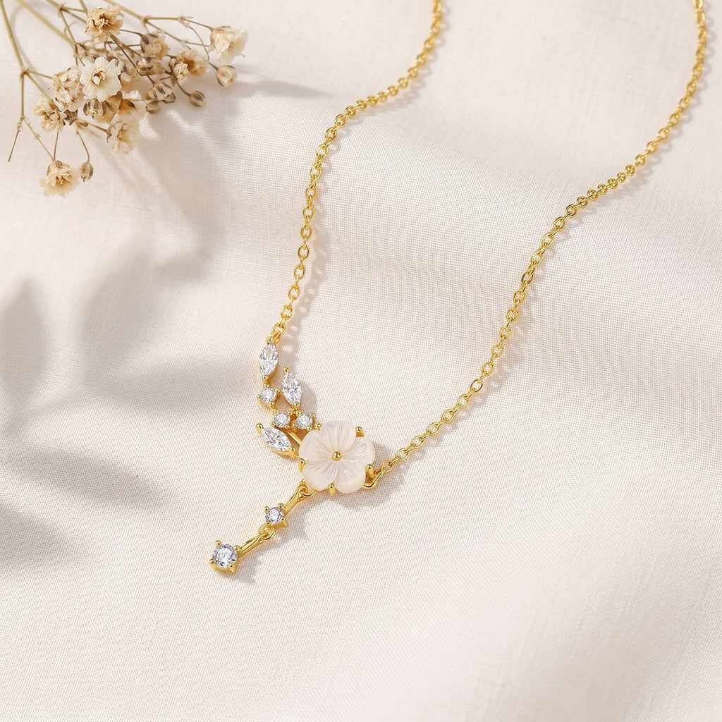 Floral CZ Drop Necklace