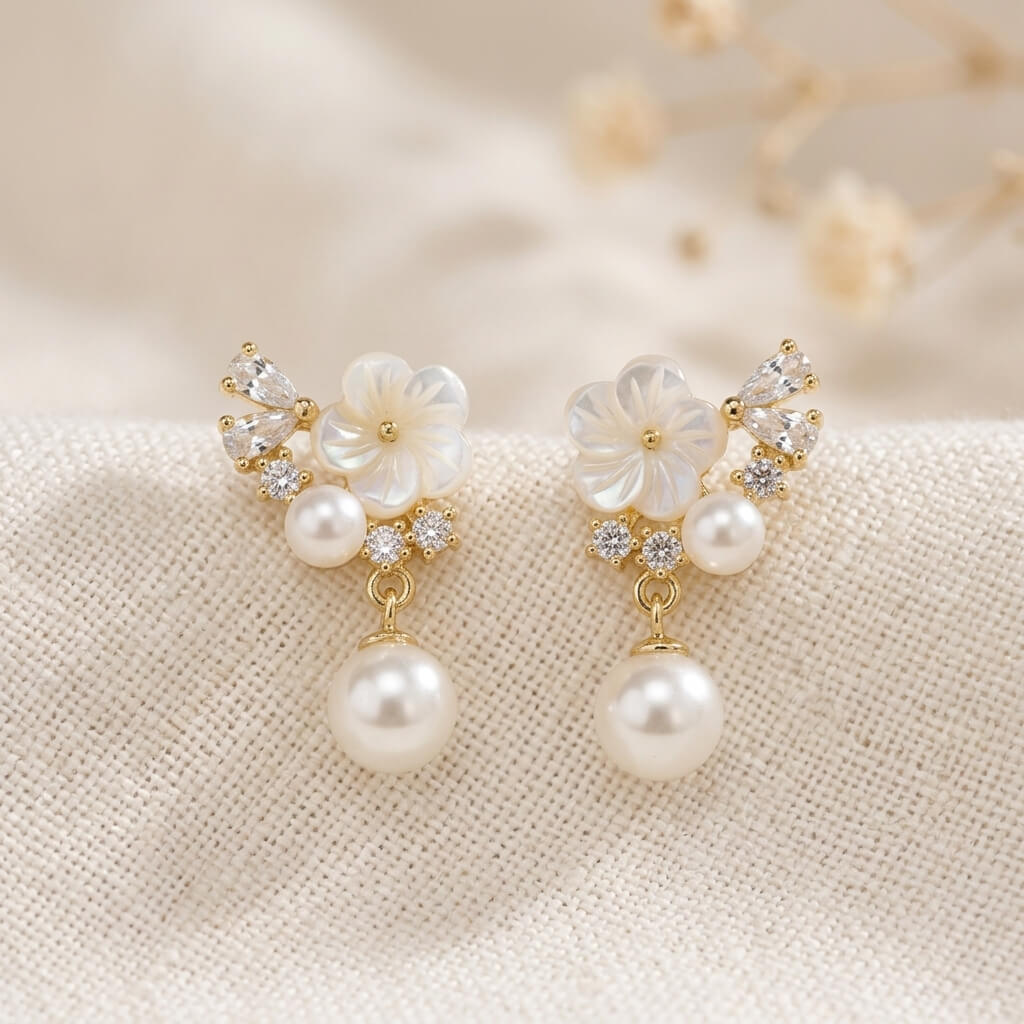 Floral Pearl Drop Earrings