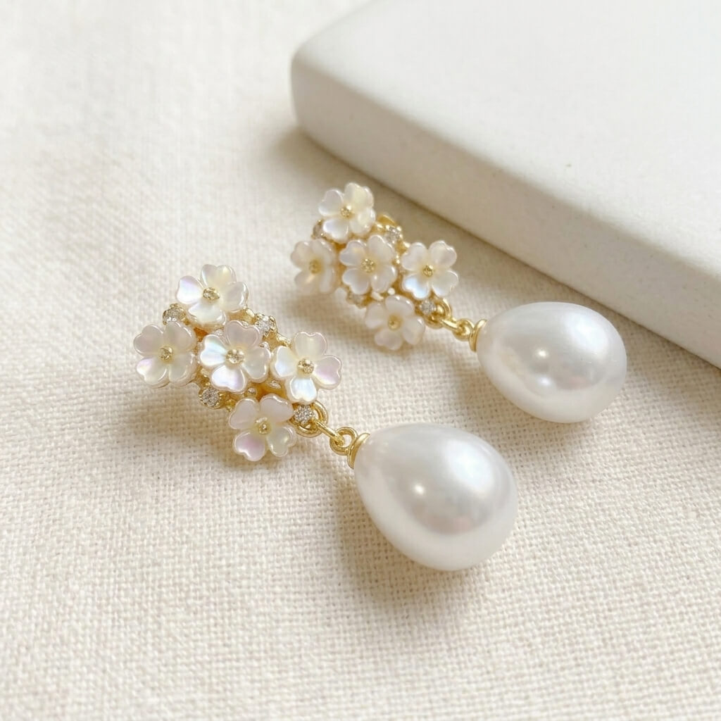 Floral Pearl Drop Earrings