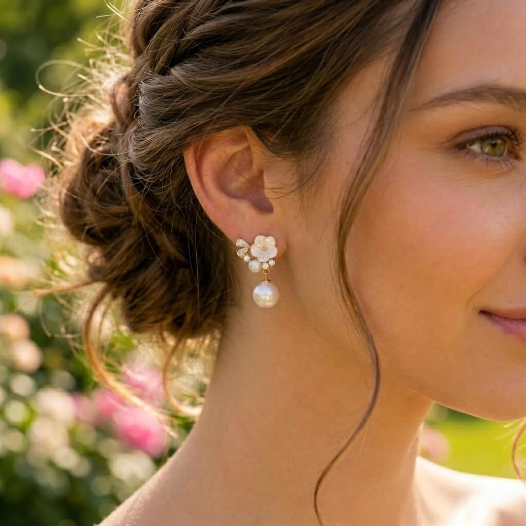 Floral Pearl Drop Earrings