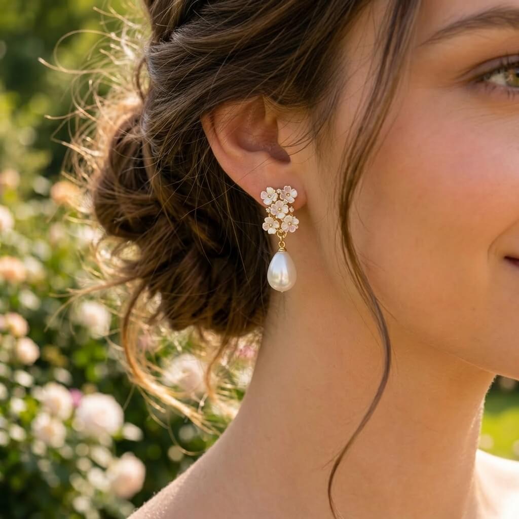 Floral Pearl Drop Earrings