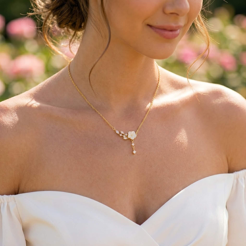 Floral CZ Drop Necklace